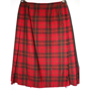 ALJEAN of Canada Red Tartan Wool Pleated Back Wrap Skirt Womens Size  12